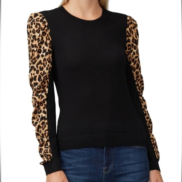 Veronica Beard Adler Mixed Media Sweater Leopard Print Size L - Picture 1 of 7